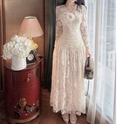 Xukadress_ Đầm ren kem dài phối ren dự tiệc – Váy ren nữ cao cấp sang chảnh thanh lịch 4