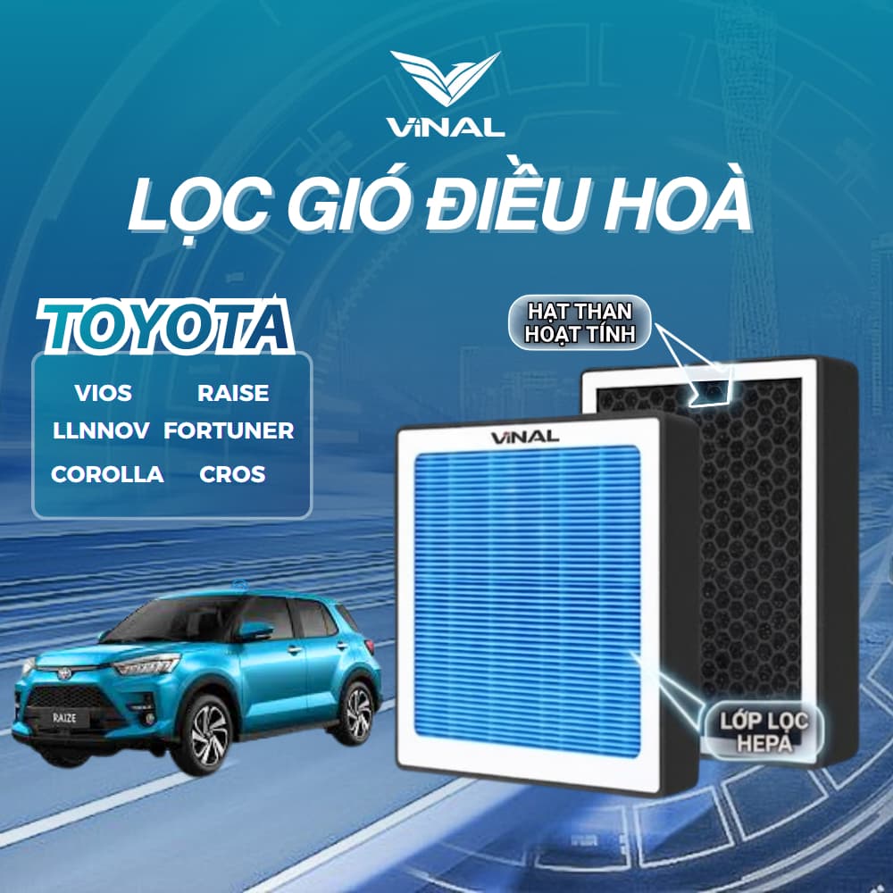 [BẢO HÀNH] Lọc Gió Điều Hoà Ô Tô VINAL TOYOTA Vios, IInnov, Altis, Raize, Fortuner, Corolla Cross Khử Mùi, Lọc Bụi Mịn