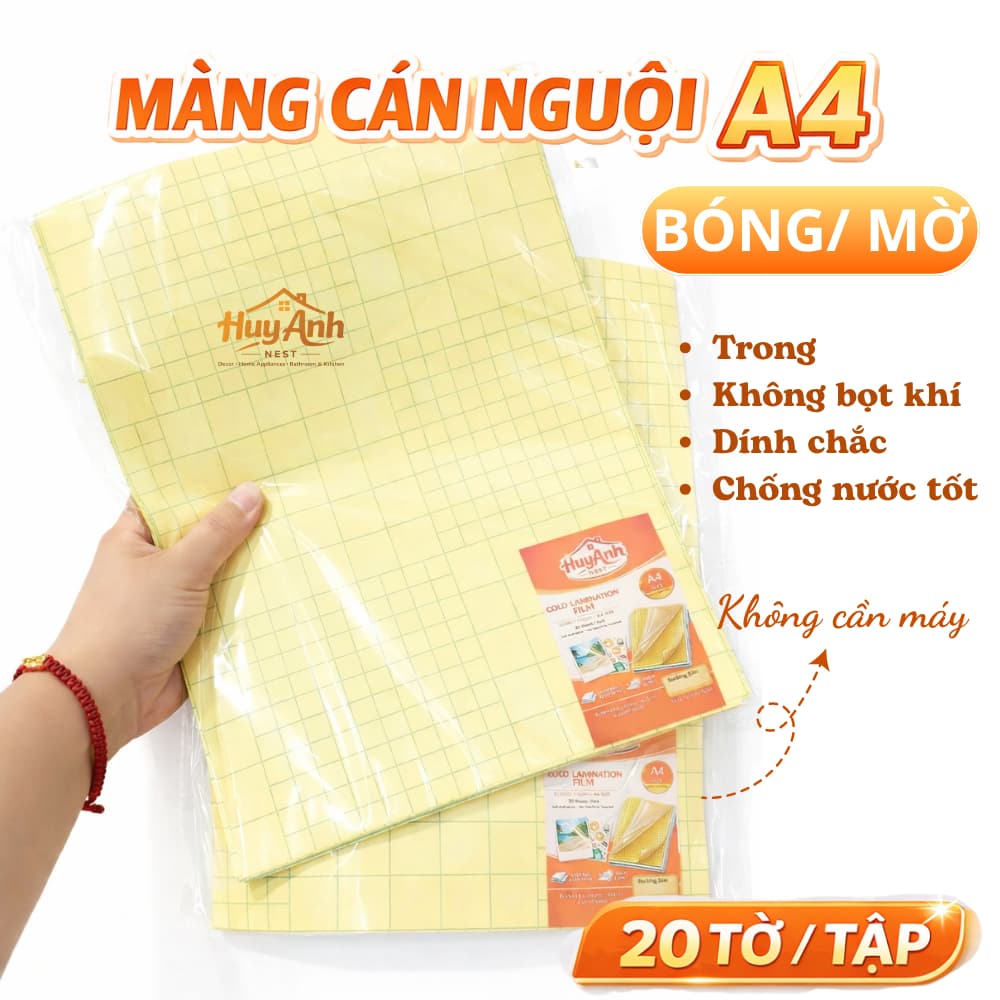 Màng Cán Nguội A4 Bóng/Mờ – 20 Tờ/Tập –Decal Can Ảnh, Sticker, Chống Nước, Không Bọt Khí, Dễ Dán