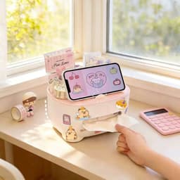 Hộp đựng khăn giấy đa năng để bàn, có giá đỡ điện thoại – dùng cho đầu giường, bàn trà, bàn trang điểm, bàn học. 7