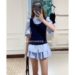 Set áo sơ mi kẻ xanh + 3 lỗ MM #vipppp 3