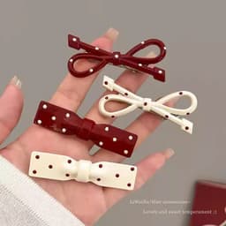 Kẹp Tóc Nơ Chấm Bi Vintage – Kẹp Tóc Mái Tông Đỏ Trắng Phong Cách Retro Pháp Thanh Lịch 1