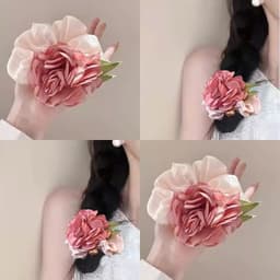 Buộc Tóc Đính Hoa Hồng Lụa Khổng Lồ 3D – Dây Cột Tóc Scrunchie Sang Chảnh Dự Tiệc, Đi Học 1
