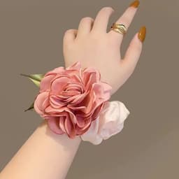 Buộc Tóc Đính Hoa Hồng Lụa Khổng Lồ 3D – Dây Cột Tóc Scrunchie Sang Chảnh Dự Tiệc, Đi Học 2