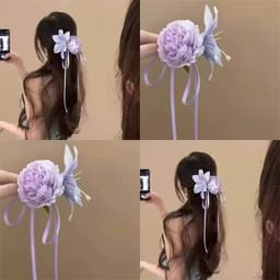 Kẹp Tóc Hoa Tím 3D Phối Ruy Băng Lụa – Kẹp Càng Cua Hoa Khổng Lồ Cho Nữ Dự Tiệc, Đám Cưới 5