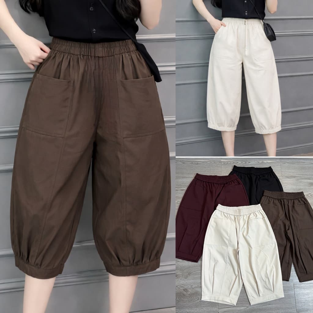 Quần Ngố Ống Rộng Dáng Bom Baggy Túi Vuông Thời Trang vải Kaki Nhật Cho Nữ Q119