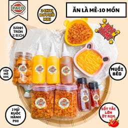 [ BEST SELLER] combo ăn là mê 10 món PACO gồm bánh tráng ruốc hành phi BƠ PHÔ MAI kèm muối béo kèm sốt-ăn vặt thịnh hành 2