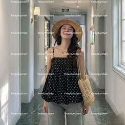 Áo Bí 2 Dây Phồng Có Dây Điều Chỉnh Form Babydoll Rộng Chất Vải Gió Màu Sắc Đa Dạng mùa hè cho nữ m6039 3