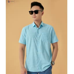Áo Sơ Mi Nam Ngắn Tay DGC Dáng Suông Smart Casual Cổ Narrow, Túi Ngực - SASNBB23M 2