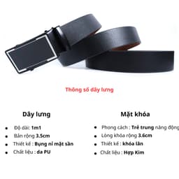 Thắt lưng nam khóa tự động, dây lưng khóa con lăn mặt kính bạc A2LC38C 2
