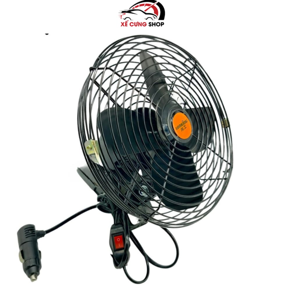 Quạt Đen 12-24v Kẹp Trên Ô Tô, Xe Tải Với Lồng Sắt Cao Cấp Thiết Kế Nhỏ Gọn Bán Kính 22cm