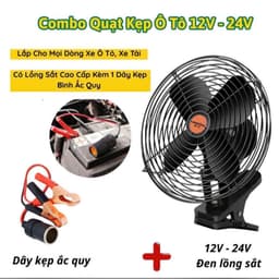 Quạt Đen 12-24v Kẹp Trên Ô Tô, Xe Tải Với Lồng Sắt Cao Cấp Thiết Kế Nhỏ Gọn Bán Kính 22cm 9