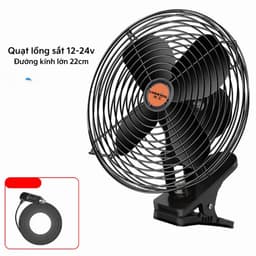 Quạt Đen 12-24v Kẹp Trên Ô Tô, Xe Tải Với Lồng Sắt Cao Cấp Thiết Kế Nhỏ Gọn Bán Kính 22cm 6