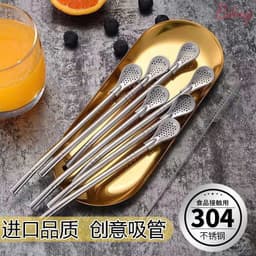 Ống hút đa năng 2in1 kiêm thìa lọc trà - inox 304 không gỉ cán dài18cm 2