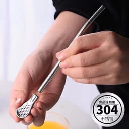 Ống hút đa năng 2in1 kiêm thìa lọc trà - inox 304 không gỉ cán dài18cm 6