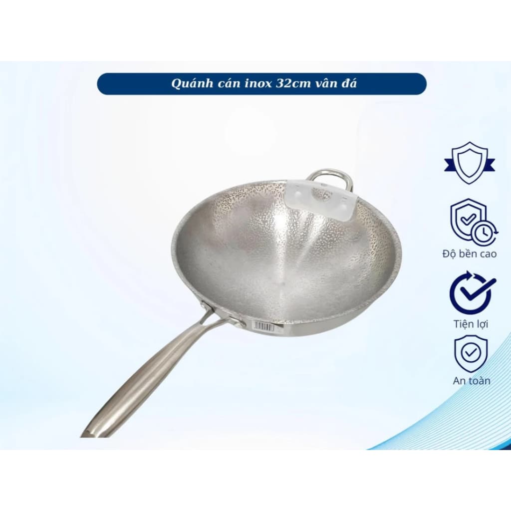 Quánh/chảo inox 32cm cán dài vân đá – chống dính, chảo sâu lòng chiên xào cao cấp, bền đẹp