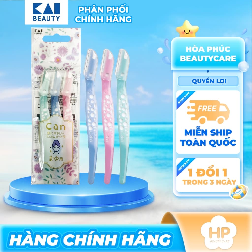 Dao Cạo Lông Mày Lưỡi Thép Có Màng Bảo Vệ Dành Cho Nữ Kai Razor Can Eyebrow 17827 CBM-3P(1 Vỉ 3 Cây)