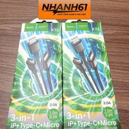 Cáp Sạc 3 Trong 1 Hoco, X76,Dài 1M, Đa Năng Tiện Lợi 2