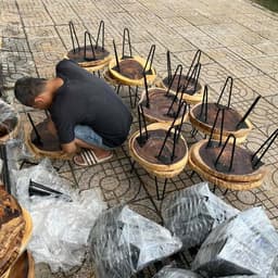Bàn Ghế Tròn Gỗ Me Tây Kèm Chân Sắt Hairpin, Ngồi Cafe, Bàn Trà, Quán Nước, Ban Công 8