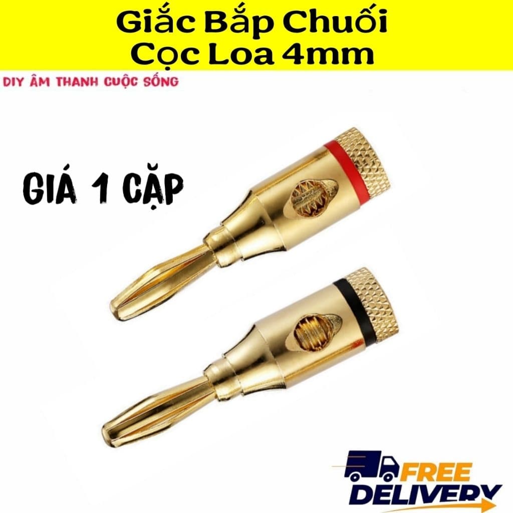 (Giá 1 cặp) Jack Giắc Bắp Chuối 4mm Kim Loại Mạ Vàng Phụ Kiện Loa Diy -