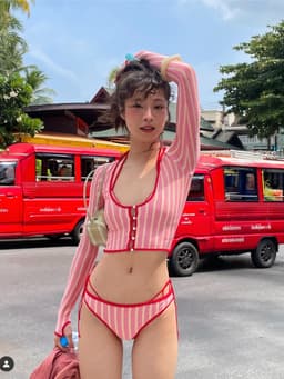 (Ảnh thật ở mô tả - Hàng sẵn) Merris | BKN034 - Bộ bơi hai mảnh, ba mảnh bikini kẻ sọc + bra ren hottrend Hàn Quốc 8