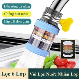 Đầu vòi lọc nước 6 lớp Đầu lọc nước gắn trực tiếp tại vòi xoay 360 linh hoạt lọc sạch clo cặn bẩn tạp chất 8