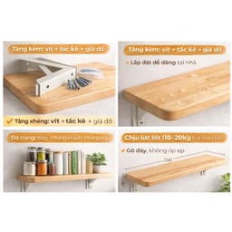 Kệ Gỗ Ghép Cao Su Chống Nước –Mặt Gỗ Dày Bo Góc An Toàn –Kệ Gia Vị, Kệ Sách, Kệ Trang Trí Treo Tường 9