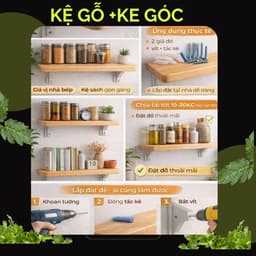 Kệ Gỗ Ghép Cao Su Chống Nước –Mặt Gỗ Dày Bo Góc An Toàn –Kệ Gia Vị, Kệ Sách, Kệ Trang Trí Treo Tường 3