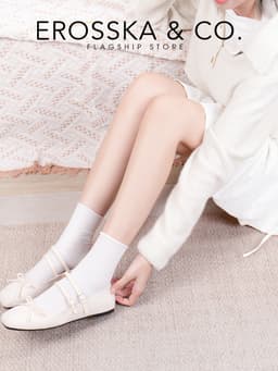 Erosska - Giày búp bê chấm bi kiểu dáng balletcore hottrend màu đen chấm bi - EL086 13