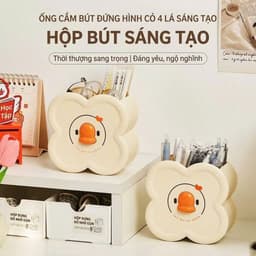 Hộp Cắm Bút Dán Tường Hình Cỏ 4 Lá – Ống Đựng Bút Để Bàn Decor Dễ Thương, Giá Đựng Bút Mini 1