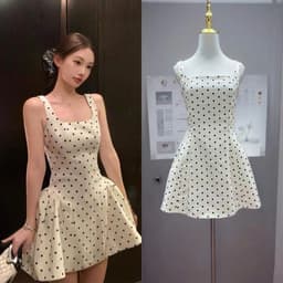 Đầm váy nữ dáng ngắn thiết kế chiết eo phối họa tiết chấm bi hottrend 2 lớp 3