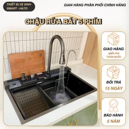 Chậu Rửa Bát 1 Hố Cao Cấp Hato Hiển Thị Nhiệt Độ, Bồn Rửa Bát 1 Ngăn Phủ Nano , Kèm Vòi Lọc Nước, Thác Nước, Vòi Xịt 1