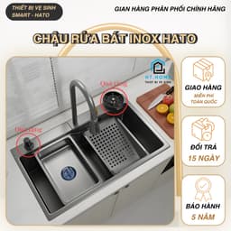 Chậu Rửa Bát 1 Hố Hato INOX SUS304 Cao Cấp Phủ Nano, Bồn Rửa Chén 1 Ngăn Lớn Kèm Vòi Thác Nước,Thớt, Khay Rửa, Xiphong 1