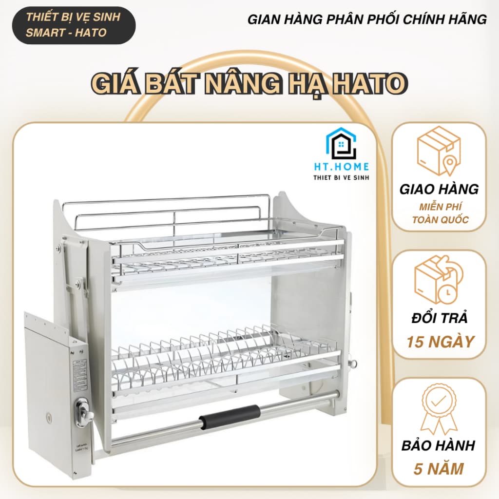 Giá Bát Nâng Hạ Inox 304 HATO, Điều Chỉnh Cao Thấp Với Hộp Số Chống Kẹt, Kệ Đựng Đồ Nhà Bếp Thông Minh Bảo Hành 24 Tháng