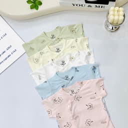Combo 3-5 Áo Sơ Sinh Cộc Tay Mazakids Khuy Bấm, Chất Vải Petit Mềm Mỏng Mát Cho Bé Sơ Sinh 6