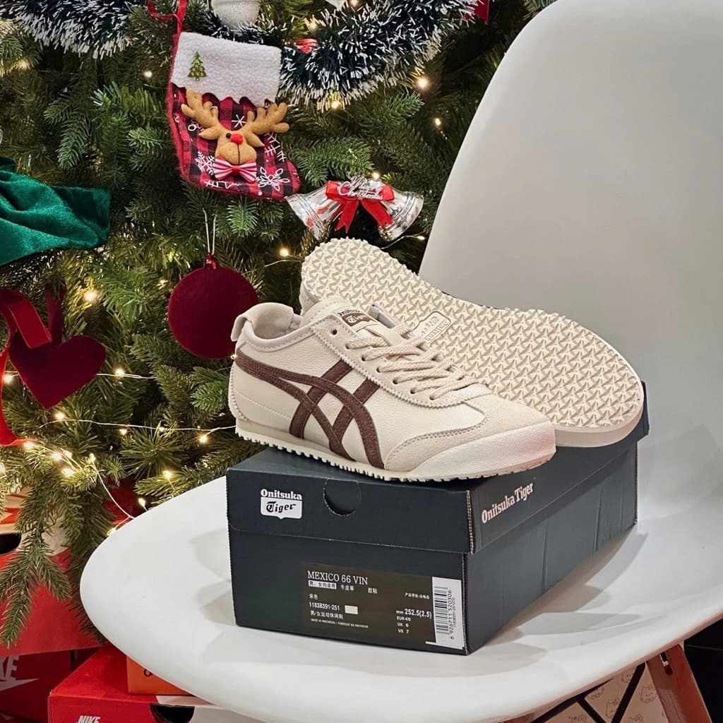 Giày sneaker cổ thấp sọc nâu da lộn dành cho nam nữ full box