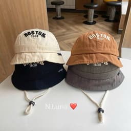 Mũ Bucket Bé Trai Gái Mũ Chống Nắng Rộng Vành Cho Bé 1-6 Tuổi Mũ Tai Bèo Trẻ Em Thêu Chữ Boston Có Dây Cài Chống Bay 2