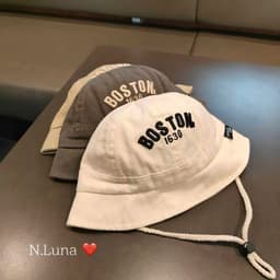 Mũ Bucket Bé Trai Gái Mũ Chống Nắng Rộng Vành Cho Bé 1-6 Tuổi Mũ Tai Bèo Trẻ Em Thêu Chữ Boston Có Dây Cài Chống Bay 6