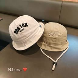 Mũ Bucket Bé Trai Gái Mũ Chống Nắng Rộng Vành Cho Bé 1-6 Tuổi Mũ Tai Bèo Trẻ Em Thêu Chữ Boston Có Dây Cài Chống Bay 7