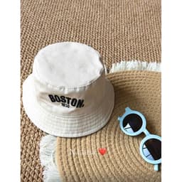 Mũ Bucket Bé Trai Gái Mũ Chống Nắng Rộng Vành Cho Bé 1-6 Tuổi Mũ Tai Bèo Trẻ Em Thêu Chữ Boston Có Dây Cài Chống Bay 8
