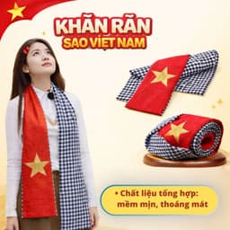 [ 2/9 ] Khăn Rằn Nam Bộ Cờ Đỏ Sao Vàng Thêu Ngôi Sao Quàng Cổ Du Lịch Biểu Diễn Văn Nghệ Vải Mềm Mịn Phụ Kiện Yêu Nước 1