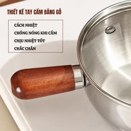 Nồi inox tay gỗ kèm nắp size 17cm, phù hợp nấu ăn, decor, tiện lợi, nhanh gọn cho mỗi gia đình, thiết kế sang trọng 3