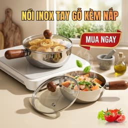 Nồi inox tay gỗ kèm nắp size 17cm, phù hợp nấu ăn, decor, tiện lợi, nhanh gọn cho mỗi gia đình, thiết kế sang trọng 1