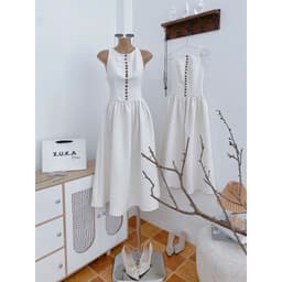 VÁY KEM XOÈ NÚT XUKADRESS, váy kem dáng dài sát nách sang chảnh 3