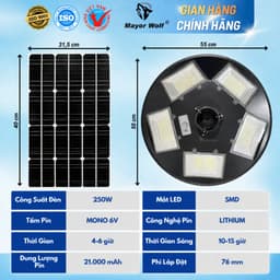 Đèn UFO Năng Lượng Mặt Trời Mayor Wolf 250W Chính Hãng Bảo Hành 2 Năm 2