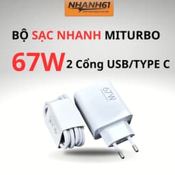 Bộ Sạc Siêu Nhanh Xiaomi Miturbo 67W, 2 Cổng Kết Nối USB/ TypeC to Type C, Kèm Dây Sạc 2