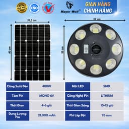 Đèn UFO Năng Lượng Mặt Trời Mayor Wolf 400W Chính Hãng Bảo Hành 2 Năm 2