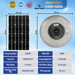 Đèn UFO Năng Lượng Mặt Trời Mayor Wolf 500W Chính Hãng Bảo Hành 2 Năm 2