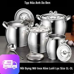 Âu Đựng Mỡ 1 - 3 Lít Inox Bền Đẹp Hũ Đựng Dầu Ăn & Niễng Đựng Gia Vị Kèm Khay Lọc Cặn Nắp Đậy Thìa 1