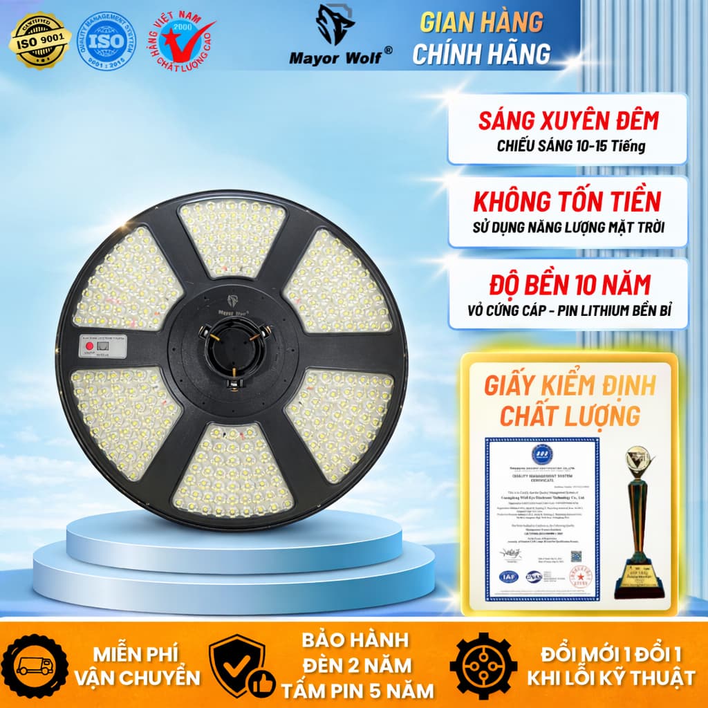 Đèn UFO Năng Lượng Mặt Trời Mayor Wolf 600W Chính Hãng Bảo Hành 2 Năm